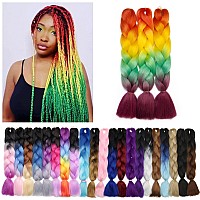 Benehair Rainbow Braiding Hair 3 Bundleslot 24Inch Jumbo Braiding Hair Extensions High Temperature Synthetic Braid Hair Braidin