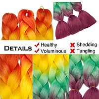 Benehair Rainbow Braiding Hair 3 Bundleslot 24Inch Jumbo Braiding Hair Extensions High Temperature Synthetic Braid Hair Braidin