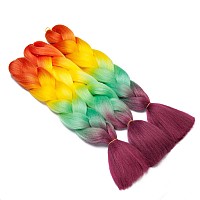 Benehair Rainbow Braiding Hair 3 Bundleslot 24Inch Jumbo Braiding Hair Extensions High Temperature Synthetic Braid Hair Braidin