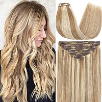 Snoilite Clip In Hair Extensions Human Hair Balayage 100 Real Human Hair Thick Double Weft Full Head 8 Pieces18 Clips Straigh