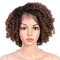 Style Icon 12 Afro Wigs Short Curly Wigs For Black Women Lace Front Side Part Synthetic Wigs Ombre Blonde Wig 12 Inch Ot30