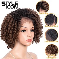 Style Icon 12 Afro Wigs Short Curly Wigs For Black Women Lace Front Side Part Synthetic Wigs Ombre Blonde Wig 12 Inch Ot30