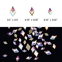 Tisslan 100Pcs Mix 3 Sizes 3D Nail Crystal Ab Flatback Rhombus Diamond Rhinestone Accessories Craft Diy Supply