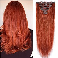 18 Clip In Human Hair Extensions Full Head 150G 7 Pieces 16 Clips 350 Copper Red Double Weft Brazilian Real Remy Hair Extensio