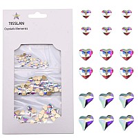 Tisslan 100Pcs 3 Size Mix Heart Nail Decoration Crystals Ab Diamond Rhinestones Flatback Charms Supplies