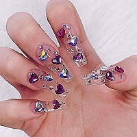 Tisslan 100Pcs 3 Size Mix Heart Nail Decoration Crystals Ab Diamond Rhinestones Flatback Charms Supplies