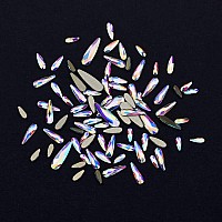 Tisslan 100Pcs Mix 3 Sizes Glass Crystal Ab Raindrop Shape Flat Back 3D Nail Rhinestones Jewels Decoration Accessories Supplies