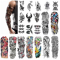 Aresvns Japanese Sleeve Tattoos for Men and Women 20 Sheets, full arm Temporary Tattoos for adults, Waterproof Large Koi Fake Tattoos