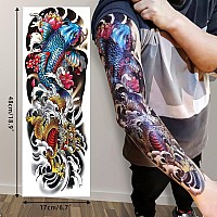 Aresvns Japanese Sleeve Tattoos for Men and Women 20 Sheets, full arm Temporary Tattoos for adults, Waterproof Large Koi Fake Tattoos