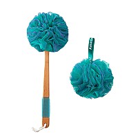 Amazerbath Shower Sponge Loofah Back Scrubber Pe Soft Mesh Loofah Body Scrubber With Long Wooden Handle Bath Sponge For Men Wo