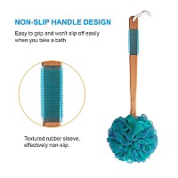 Amazerbath Shower Sponge Loofah Back Scrubber Pe Soft Mesh Loofah Body Scrubber With Long Wooden Handle Bath Sponge For Men Wo