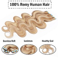 Hairro 16 Inch Tape In Human Hair Extensions Highlight Wavy Thin Hair 100G 40Pcspack Seamless Skin Weft Glue In Body Wave Human