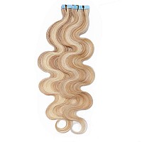 Hairro 16 Inch Tape In Human Hair Extensions Highlight Wavy Thin Hair 100G 40Pcspack Seamless Skin Weft Glue In Body Wave Human