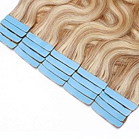 Hairro 16 Inch Tape In Human Hair Extensions Highlight Wavy Thin Hair 100G 40Pcspack Seamless Skin Weft Glue In Body Wave Human