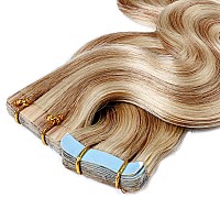 Hairro 16 Inch Tape In Human Hair Extensions Highlight Wavy Thin Hair 100G 40Pcspack Seamless Skin Weft Glue In Body Wave Human