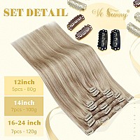 Sunny 24Inch Clip In Hair Extensions Human Hair Ash Blonde Extensions Clip In Real Human Hair Layered Clip On Hair Extensions As