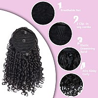 Aisi Beauty Black Curly Ponytail Extension Drawstring Ponytail For Black Women 14 Inch Fake Ponytail Synthetic Ponytail With 2 C