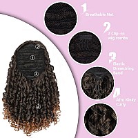 Aisi Beauty Curly Ponytail Extension For Black Women Drawstring Ponytail Hair Extensions 14 Inch Synthetic Pony Tail Mix Brown F