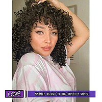 YEAME Curly Wigs for Black Women - Afro Curly Wig with Bangs Natural Black Hair Synthetic Heat Resistant Full Wigs with 1 Wig Comb and 4pcs Wig Caps