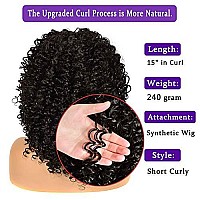 YEAME Curly Wigs for Black Women - Afro Curly Wig with Bangs Natural Black Hair Synthetic Heat Resistant Full Wigs with 1 Wig Comb and 4pcs Wig Caps