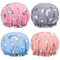 Unicorn Shower Caps For Longthick Hair Cute Hair Cover For Women And Girl Waterproof Bath Hat Double Layer Bonnet