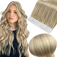 Full Shine Blonde Tape in Hair Extensions Color 16/22 Golden Blonde And Medium Blonde Seamless Tape in Extensions Human Hair 22 Inch Highlighted Tape in Hair 50 Gram 20 Pcs Natural Straight Hair