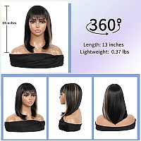 Kalyss Bob Short Hair Wig For Black Women Heat Resistant Yaki Synthetic Hair Womens Wig With Hair Bangs Black With Strawberry