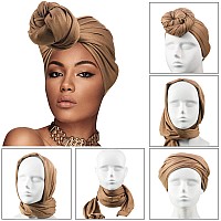 Satinior 6 Pcs Head Wrap Scarf Turban Long Hair Scarf Soft Stretch Headwrap Solid Color Turban Tie Headband For Women Girls