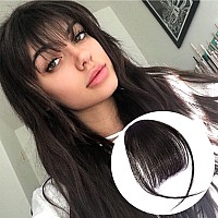 Bogsea Clip In Bangs Human Hair Bngs Hair Clip On Wispy Bangs Fringe With Temples Hairpieces For Women Clip On Air Bangs Flat Ne