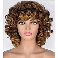 Annivia Short Curly Wig for Women with Bangs Big Bouncy Fluffy Kinky Curly Wig Soft Synthetic Short Curly Afro Wig (Ombre Blonde)