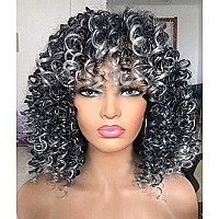 PRETTIEST Afro Curly Wigs with Bangs for Black Women Kinky Curly Wig for Daily Wear (Ombre Grey)