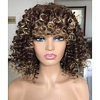 PRETTIEST Afro Curly Wigs with Bangs for Black Women Kinky Curly Wig for Daily Wear (Ombre Blonde)