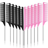 Patelai 12 Pcs Stainless Steel Pintail Combs For Hair Styling Teasing Braiding Pressing Hairdressing Salon And Home Pink B