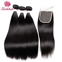 Beauhair Brazilian Straight Virgin Hair 3 Bundles With Closure Free Part 30 30 3020 Closure Grade 10A 100 Unprocessed Remy