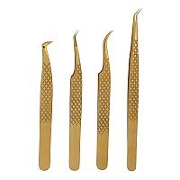 M Lash Tweezers For Eyelash Extensions Set Of 4 Professional Lash Extension Tweezers Fiber Tip Japanese Steel Diamond Gr