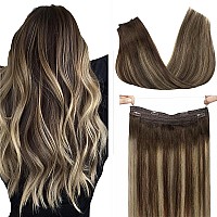 Goo Goo Wire Hair Extensions Human Hair 4264 Chocolate Brown With Honey Blonde Balayage 18Inch 95G Invisible Wire Hair Exten