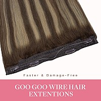 Goo Goo Wire Hair Extensions Human Hair 4264 Chocolate Brown With Honey Blonde Balayage 18Inch 95G Invisible Wire Hair Exten