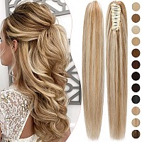 Rich Choices Claw Clip Ponytail Extension Human Hair Real Hair Ponytail Balayage Golden Brown Highlighted Bleach Blonde 18 Inch