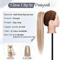 Rich Choices Claw Clip Ponytail Extension Human Hair Real Hair Ponytail Balayage Golden Brown Highlighted Bleach Blonde 18 Inch