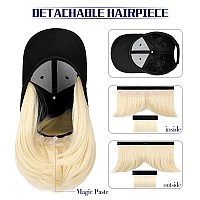 Qlenkay Baseball Cap With Hair Extensions Straight Short Bob Hairstyle Adjustable Removable Wig Hat 14Inch For Woman Girl Bleach