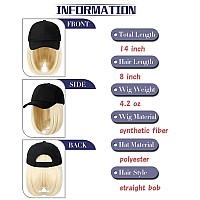 Qlenkay Baseball Cap With Hair Extensions Straight Short Bob Hairstyle Adjustable Removable Wig Hat 14Inch For Woman Girl Bleach