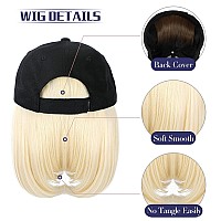 Qlenkay Baseball Cap With Hair Extensions Straight Short Bob Hairstyle Adjustable Removable Wig Hat 14Inch For Woman Girl Bleach