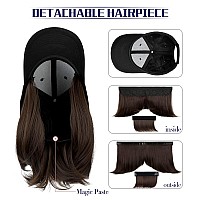 Qlenkay Baseball Cap With Hair Extensions Straight Short Bob Hairstyle Adjustable Removable Wig Hat 14Inch For Woman Girl Medium