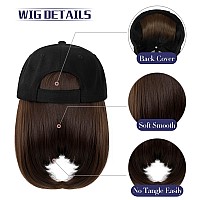 Qlenkay Baseball Cap With Hair Extensions Straight Short Bob Hairstyle Adjustable Removable Wig Hat 14Inch For Woman Girl Medium