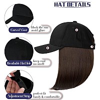 Qlenkay Baseball Cap With Hair Extensions Straight Short Bob Hairstyle Adjustable Removable Wig Hat 14Inch For Woman Girl Medium