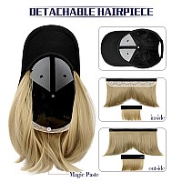 Qlenkay Baseball Cap With Hair Extensions Straight Short Bob Hairstyle Adjustable Removable Wig Hat 14Inch For Woman Girl Ash Bl