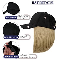 Qlenkay Baseball Cap With Hair Extensions Straight Short Bob Hairstyle Adjustable Removable Wig Hat 14Inch For Woman Girl Ash Bl