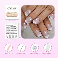 Coolnail Short White French Press On Fake Nails Tips Natural Beige Pink 24Pcs Round Head Full Cover Faux Ongles For Home Office