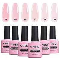 Aimeili Nude Pink Builder Base Gel For Nails No Need Slip Solution Builder Extension Soak Off Milky Pink Gel Nail Polish 6Pcs