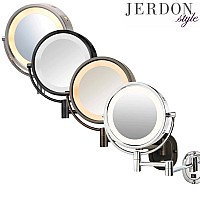 Jerdon Twosided Wallmounted Makeup Mirror With Halo Lighting Lighted Makeup Mirror With 5X Magnification Wallmount Arm